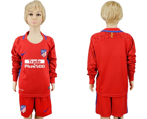 Atletico Madrid Blank Red Goalkeeper Long Sleeves Kid Soccer Club Jersey